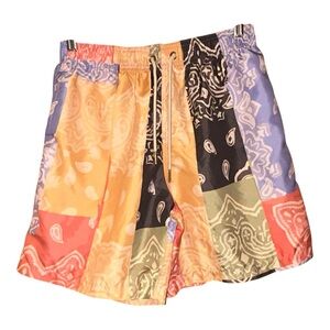 Negative Space Mens Bandana Patchwork Shorts Small Multicolor Pull On Streetwear